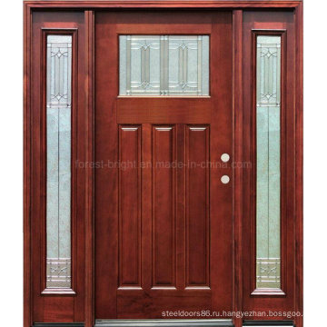 Тонированный деревянные двери из красного дерева с одним Lite и два боковых Литес